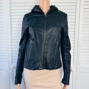 DANIER Vintage Black Hooded Leather Jacket Size XS